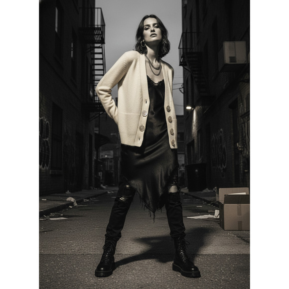 Banana Republic Cashmere Cardigan Cream with Abalone Buttons Size Petite Large - Picture 2 of 9